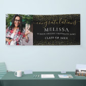 黒モダン金ゴールドグリッター写真卒業 横断幕 (トレードショー)