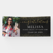 黒モダン金ゴールドグリッター写真卒業 横断幕 (横)