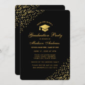 黒モダン金ゴールドグリッター卒業パーティー招待状 招待状 (正面/裏面)