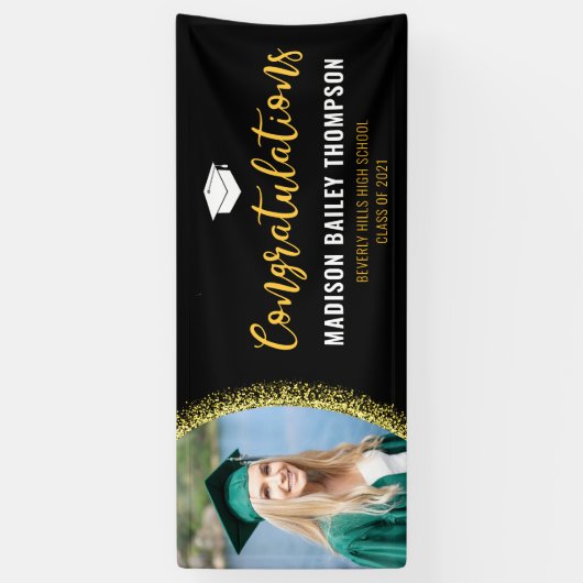 黒モダン金ゴールドグリッター卒業写真 横断幕 (縦)