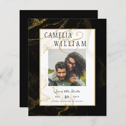 黒モダン金ゴールドグリッター結婚ズ (正面/裏面)