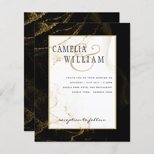 黒モダン金ゴールドグリッター結婚ズ (正面/裏面)