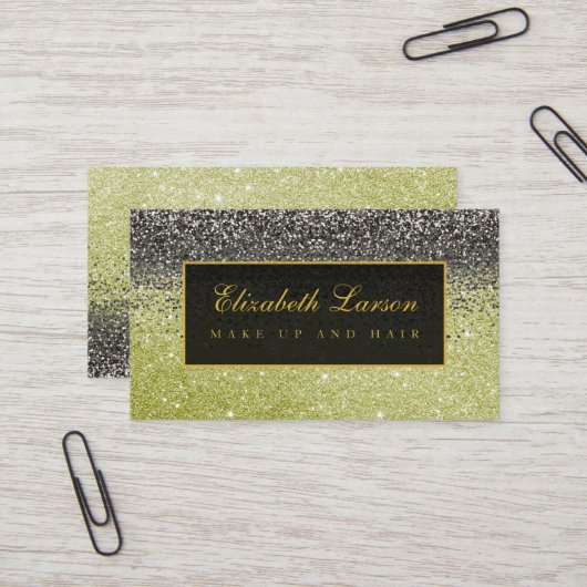 黒モダン金ゴールドグリッター美しいメイクアップ 名刺 (正面/裏面インサイチュ)