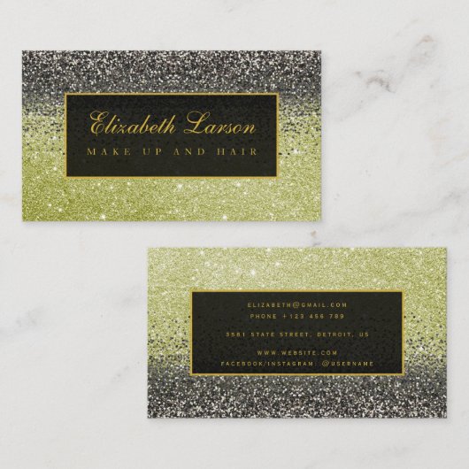 黒モダン金ゴールドグリッター美しいメイクアップ 名刺 (正面/裏面)