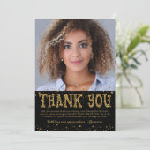 黒モダン金ゴールドグリッター2写真卒業 サンキューカード (スタンド正面)