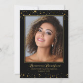 黒モダン金ゴールドグリッター2写真卒業 サンキューカード (裏面)