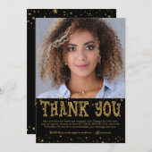 黒モダン金ゴールドグリッター2写真卒業 サンキューカード (正面/裏面)
