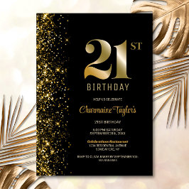 黒モダン金ゴールドグリッター21歳パーティー 招待状