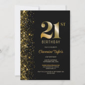 黒モダン金ゴールドグリッター21歳パーティー 招待状 (正面)