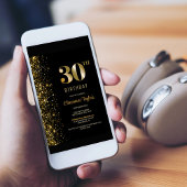 黒モダン金ゴールドグリッター30th誕生日パーティー 招待状