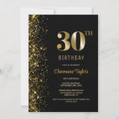 黒モダン金ゴールドグリッター30th誕生日パーティー 招待状 (正面)
