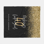 黒モダン金ゴールドグリッター40th誕生日タイポグラフィ フリースブランケット (正面(横))