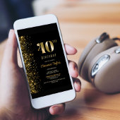 黒モダン金ゴールドグリッター40th誕生日パーティー 招待状