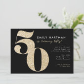 黒モダン金ゴールドグリッター50th誕生日パーティー 招待状 (スタンド正面)
