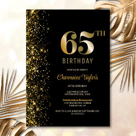 黒モダン金ゴールドグリッター65th誕生日パーティー 招待状