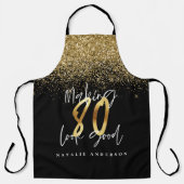 黒モダン金ゴールドグリッター80歳  エプロン (正面)