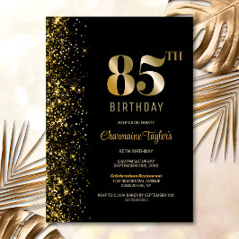 黒モダン金ゴールドグリッター85th誕生日パーティー 招待状