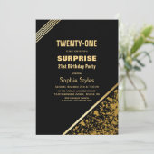 黒モダン金ゴールドサプライズ21歳の誕生日パーティー 招待状 (スタンド正面)