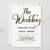 黒モダン金ゴールドシンプル結婚ズ 招待状 (正面)