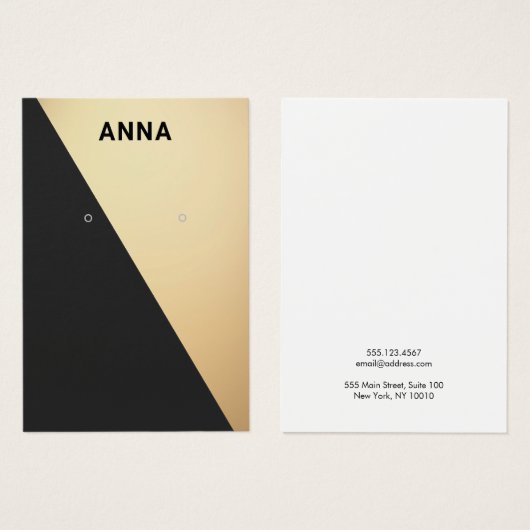 黒モダン金ゴールドジュエリーイヤリング表示カード (正面&裏面)