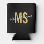 黒モダン金ゴールドスクリプトのモノグラム名 缶クーラー (正面)