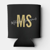 黒モダン金ゴールドスクリプトのモノグラム名 缶クーラー (裏面)