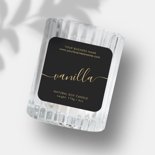 黒モダン金ゴールドスクリプトろうそく製品ラベル スクエアシール