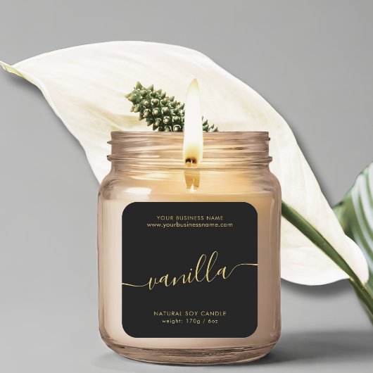 黒モダン金ゴールドスクリプトろうそく製品ラベル スクエアシール