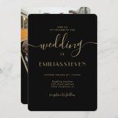 黒モダン金ゴールドスクリプトフォトイニシャル結婚ズ 招待状 (正面/裏面)