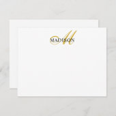 黒モダン金ゴールドスクリプトモノグラムセリフ名 ノートカード (正面/裏面)