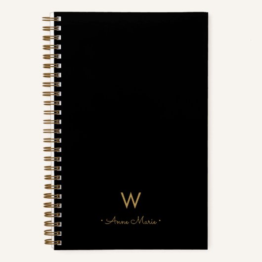 黒モダン金ゴールドスクリプトモノグラム ノートブック (正面)