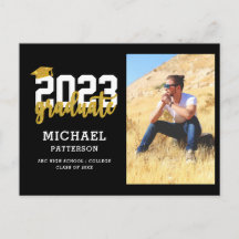 黒モダン金ゴールドスクリプト写真卒業