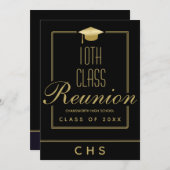 黒モダン金ゴールドスクリプト10番目のクラス懇親会 招待状 (正面/裏面)