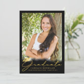 黒モダン金ゴールドスクリプト5写真卒業 案内状 (スタンド正面)