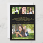 黒モダン金ゴールドスクリプト5写真卒業 案内状 (裏面)