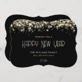 黒モダン金ゴールドスパークルハッピーニューイヤーカード シーズンカード (正面/裏面)