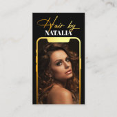 黒モダン金ゴールドスパークルフォトヘアスタイリスト 名刺 (正面)