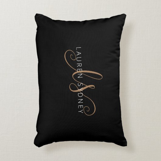 黒モダン金ゴールドスフェミニンクリプトモノグラムの アクセントクッション (正面(垂直))