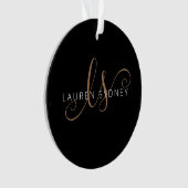 黒モダン金ゴールドスフェミニンクリプトモノグラムの オーナメント (正面)