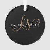 黒モダン金ゴールドスフェミニンクリプトモノグラムの オーナメント (裏面)
