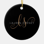 黒モダン金ゴールドスフェミニンクリプトモノグラムの セラミックオーナメント (正面)