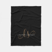黒モダン金ゴールドスフェミニンクリプトモノグラムの フリースブランケット (正面)
