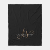 黒モダン金ゴールドスフェミニンクリプトモノグラムの フリースブランケット (正面)