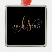 黒モダン金ゴールドスフェミニンクリプトモノグラムの メタルオーナメント (正面)