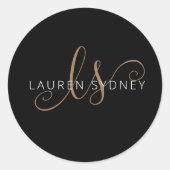 黒モダン金ゴールドスフェミニンクリプトモノグラムの ラウンドシール (正面)