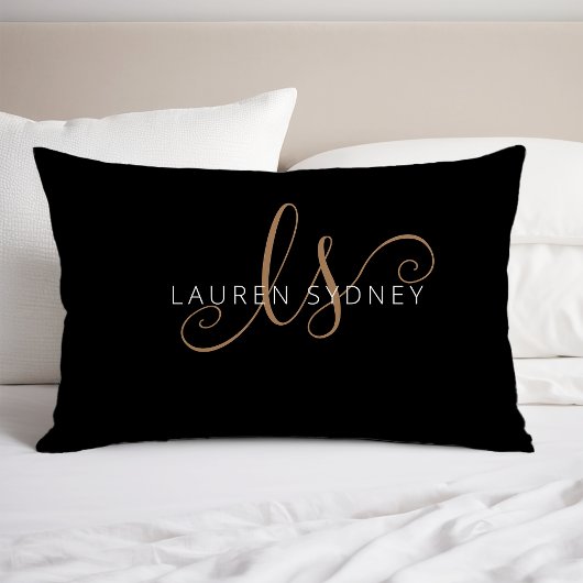黒モダン金ゴールドスフェミニンクリプトモノグラムの 枕カバー