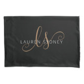 黒モダン金ゴールドスフェミニンクリプトモノグラムの 枕カバー (正面)