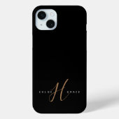 黒モダン金ゴールドスフェミニンクリプトモノグラムの Case-Mate iPhoneケース (裏面)