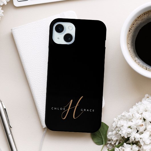 黒モダン金ゴールドスフェミニンクリプトモノグラムの Case-Mate iPhoneケース