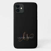 黒モダン金ゴールドスフェミニンクリプトモノグラムの Case-Mate iPhoneケース (裏面)